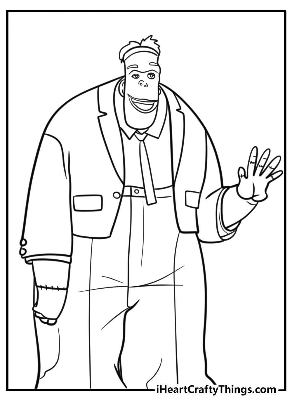 Frankenstein waving with a big smile hotel transylvania coloring page