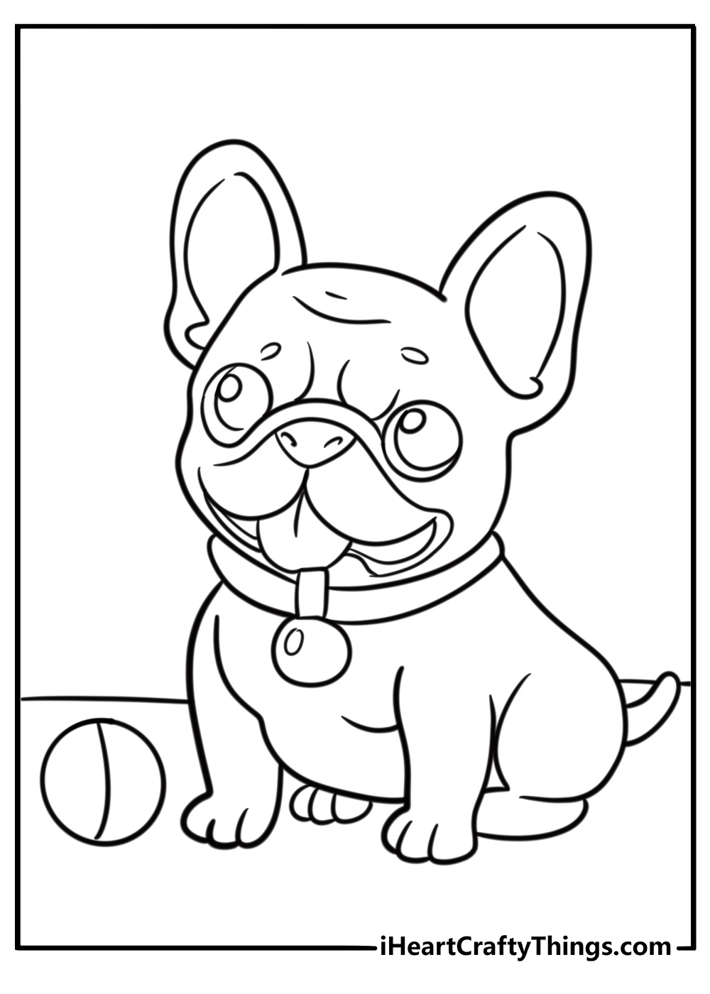 French bulldog playing with a ball free coloring page pdf