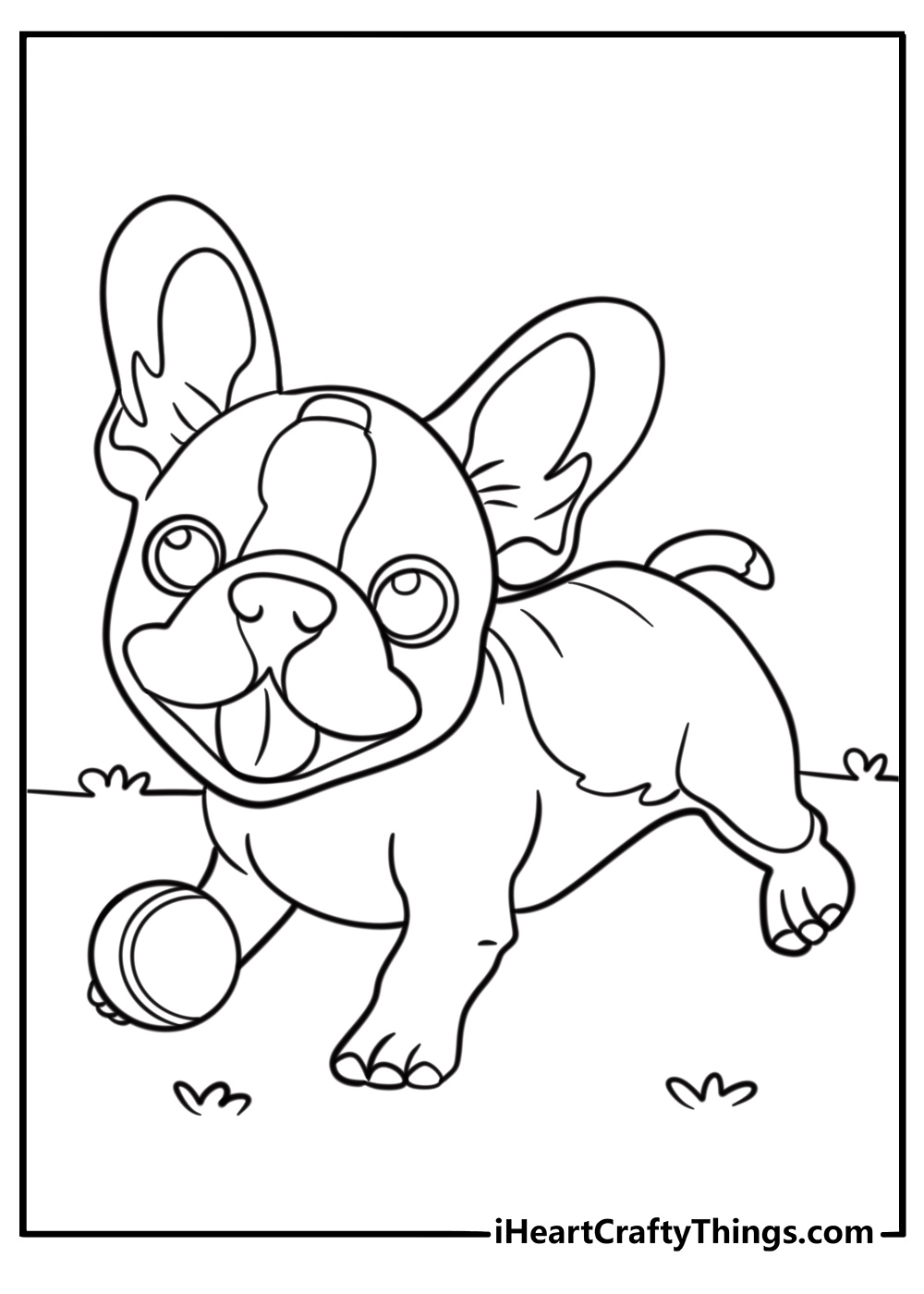 French bulldog puppy playing free coloring page pdf