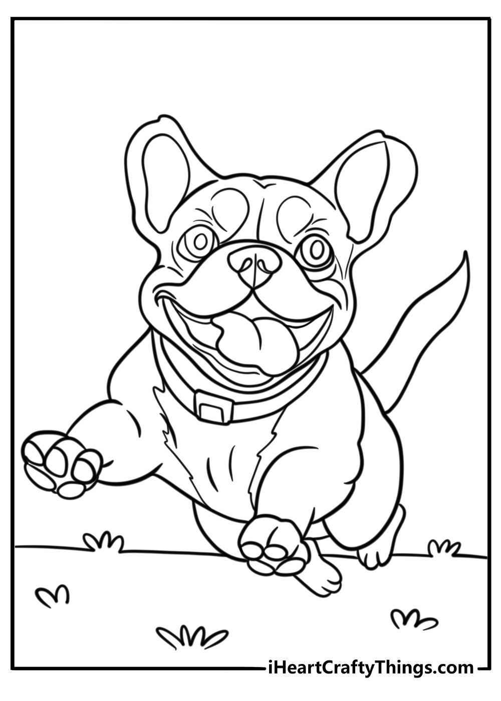 French bulldog running with joy fun printable coloring sheet