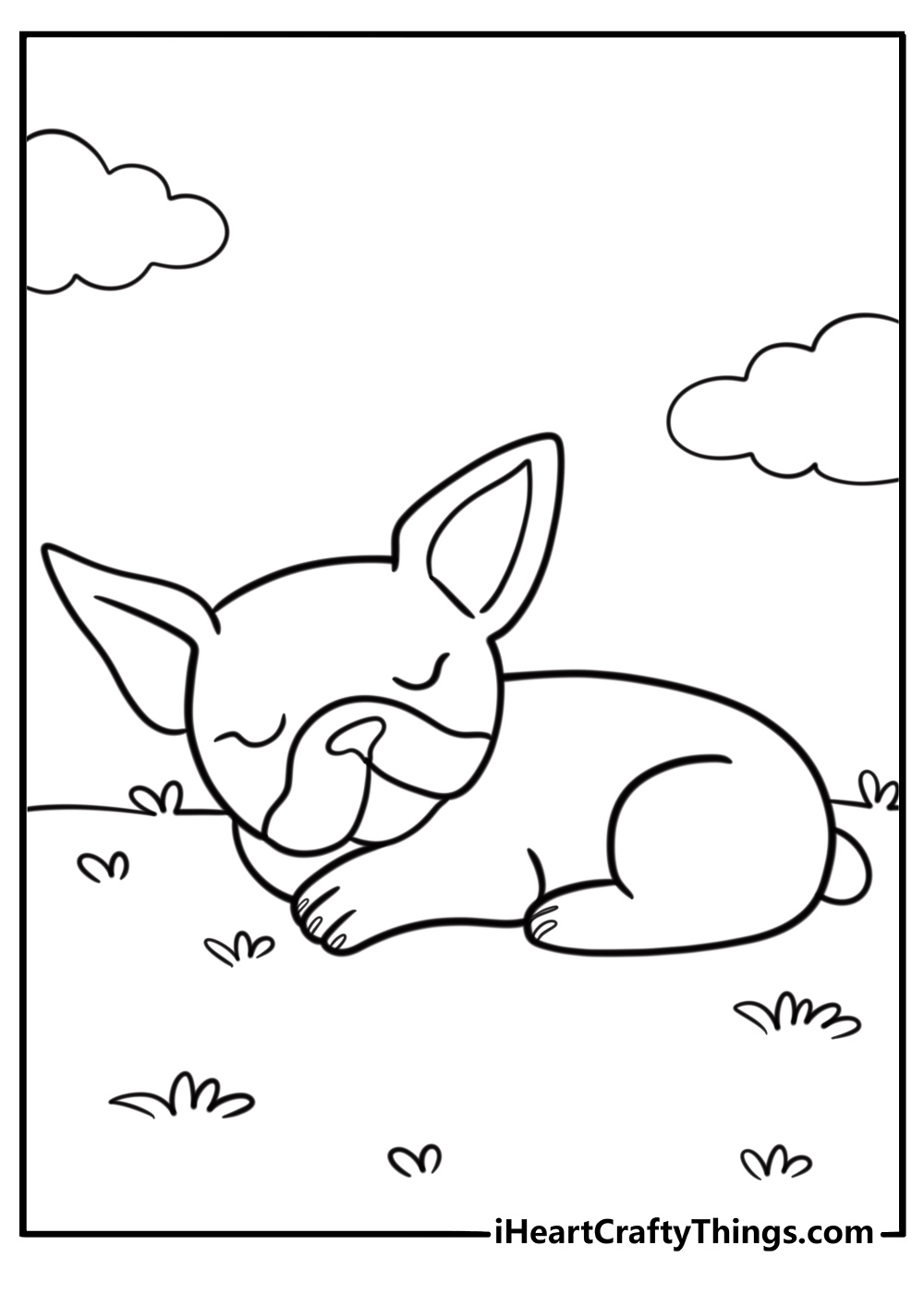 French bulldog sleeping peacefully fun coloring sheet