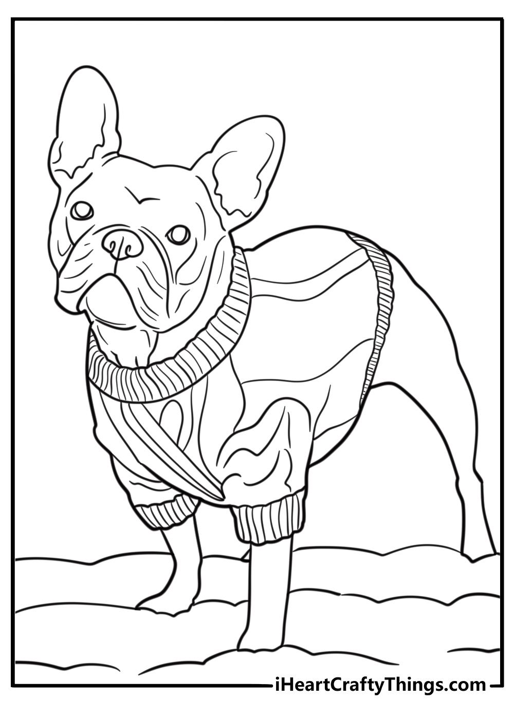 French bulldog wearing a sweater coloring page