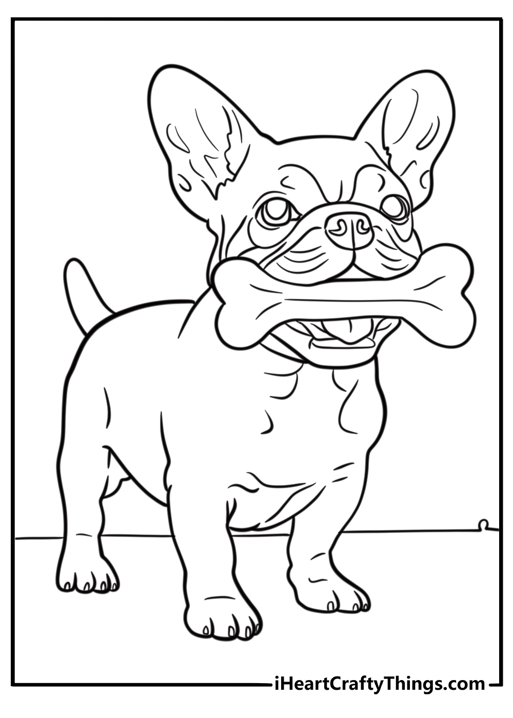 French bulldog with a bone in its mouth coloring page