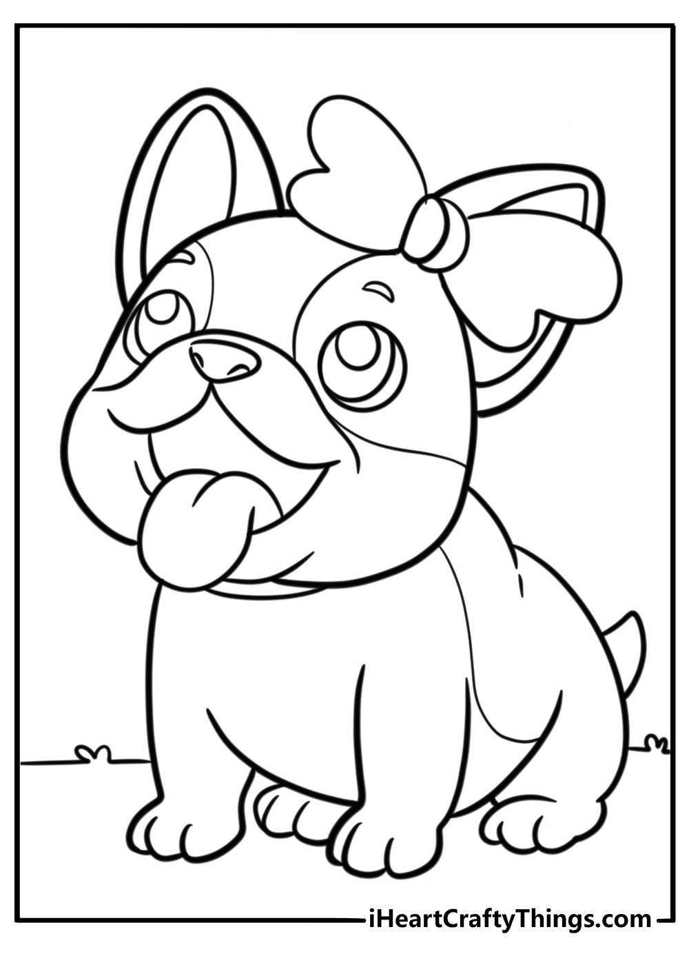 French bulldog with a cute bow on its head fun printable coloring sheet