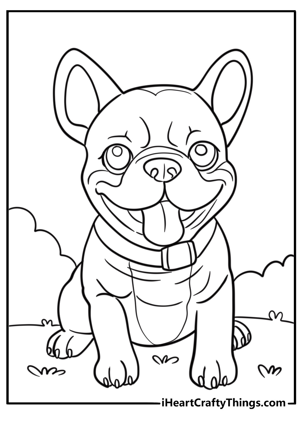 French bulldog with a cute tongue out detailed coloring sheet