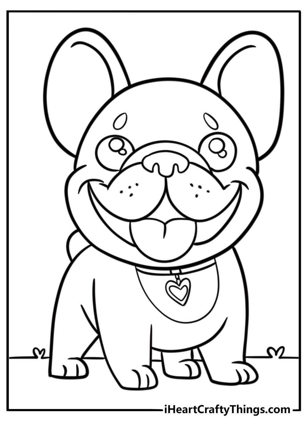 French bulldog with a heart-shaped tag free printable coloring page