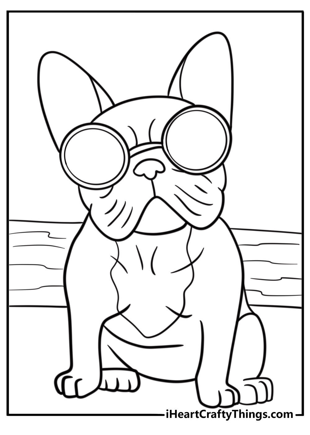 French bulldog with sunglasses detailed coloring sheet