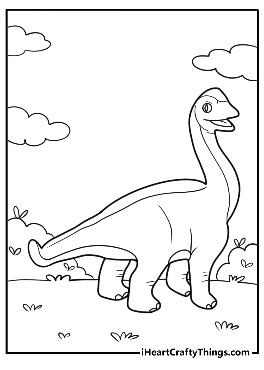 Friendly brachiosaurus waving its tail coloring page for kids