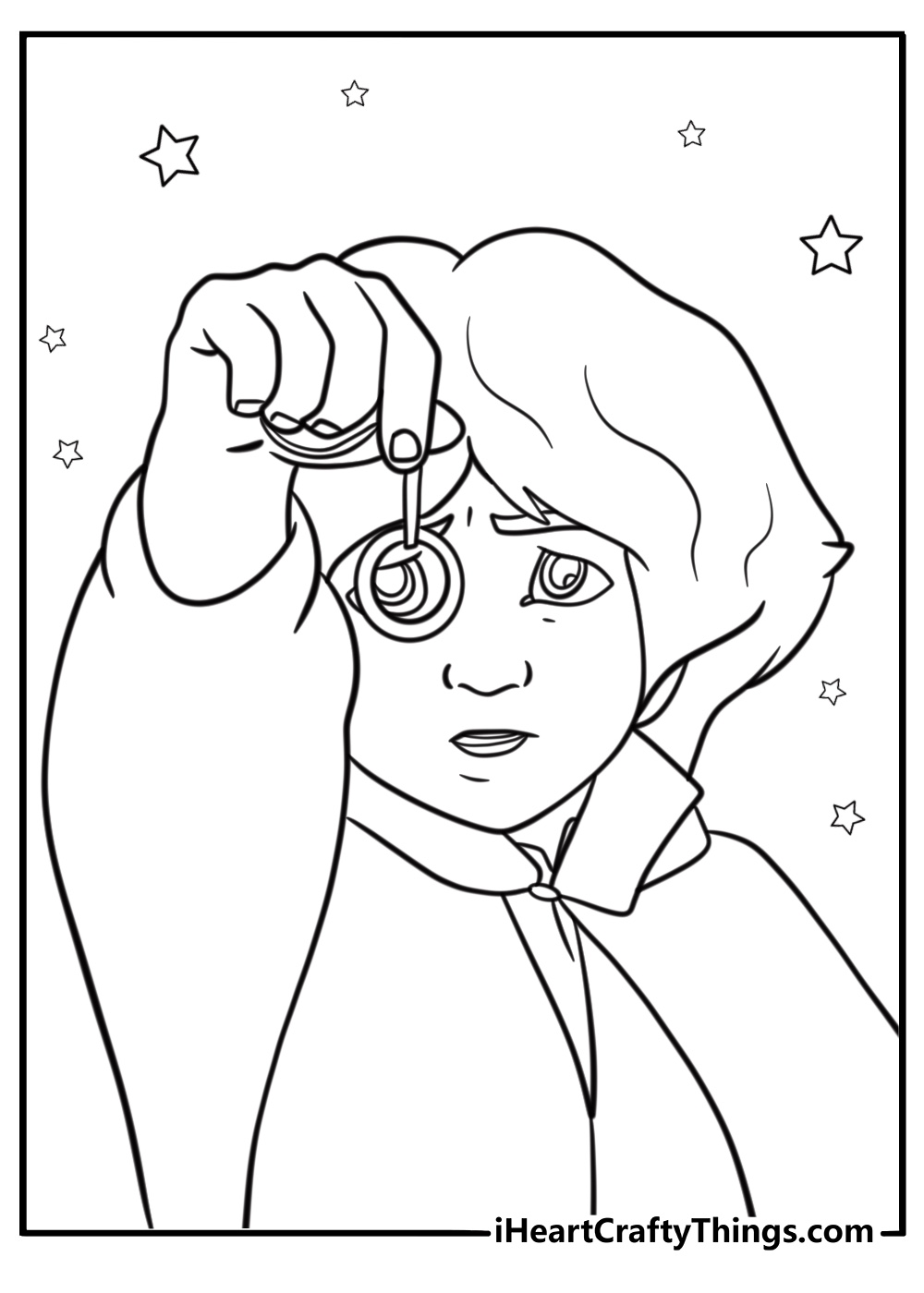 Frodo Baggins holding the one ring coloring page