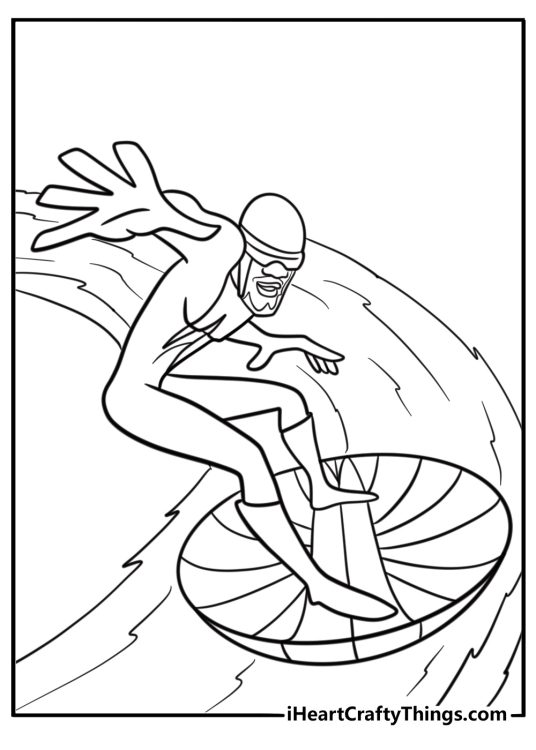 Frozone sliding on ice printable incredibles coloring page