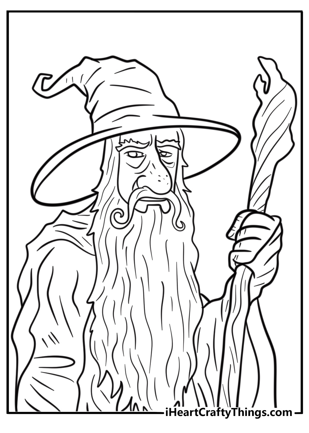 Gandalf the Grey with his staff detailed coloring sheet