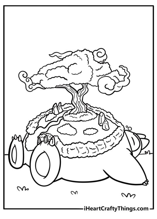 Gigantamax snorlax with plants on its belly fun coloring sheet