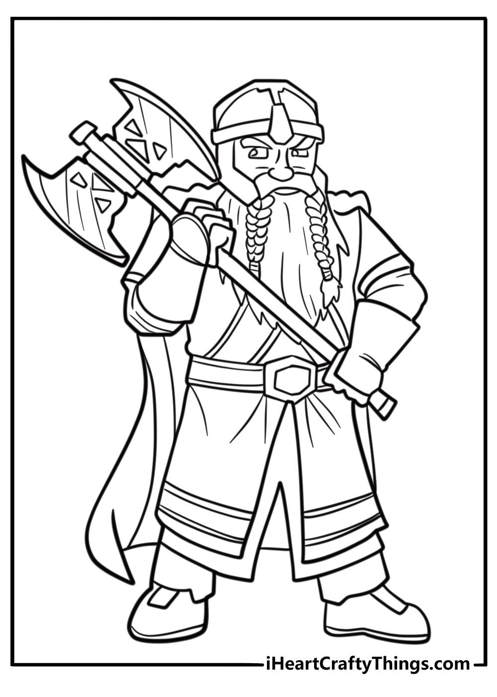 Gimli swinging his axe in battle coloring page