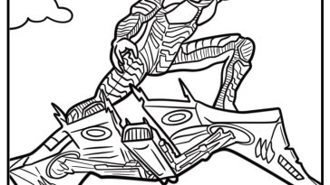 Green goblin flying on his glider detailed coloring sheet