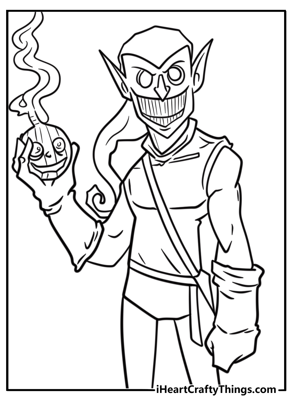 Green goblin in battle ready stance detailed coloring sheet