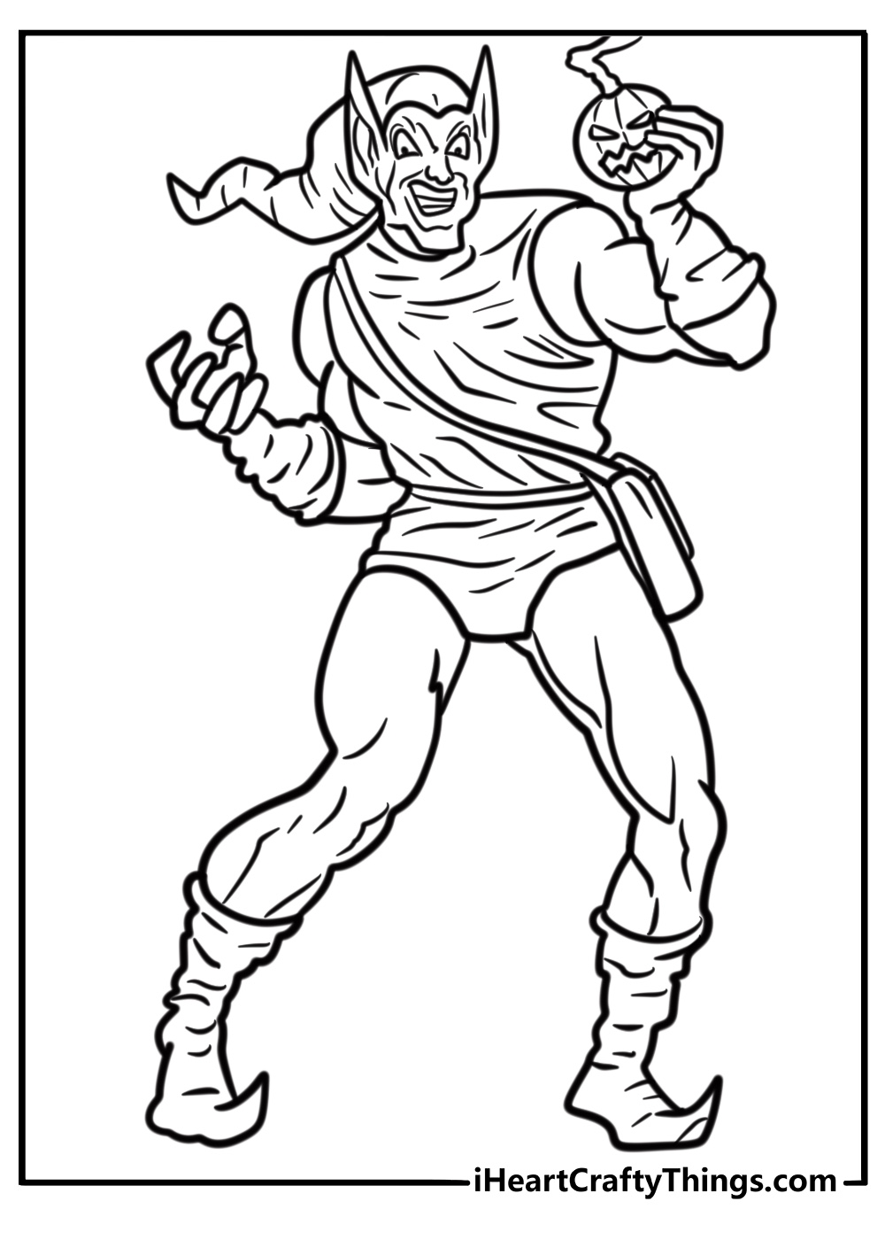 Green goblin in his classic costume coloring page