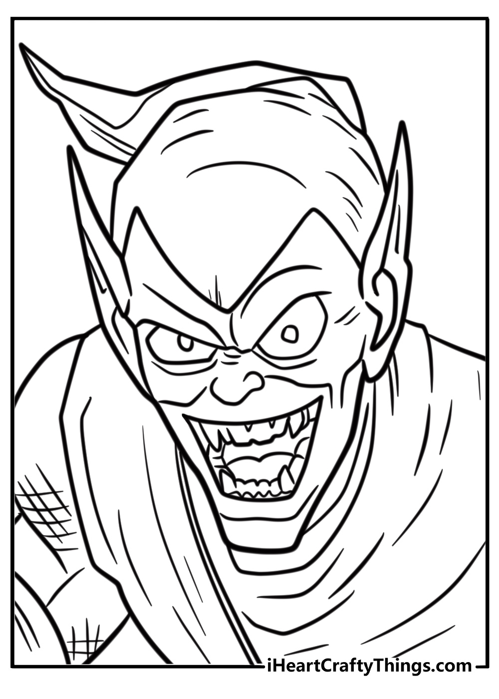 Green goblin laughing maniacally free printable coloring page