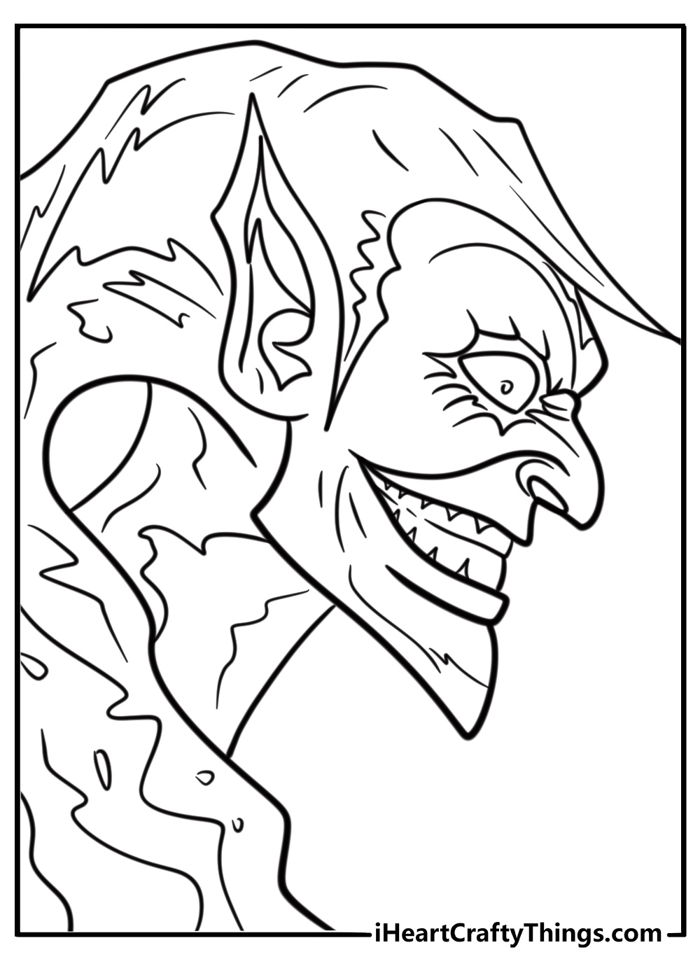 Green goblin with his evil grin coloring page for kids