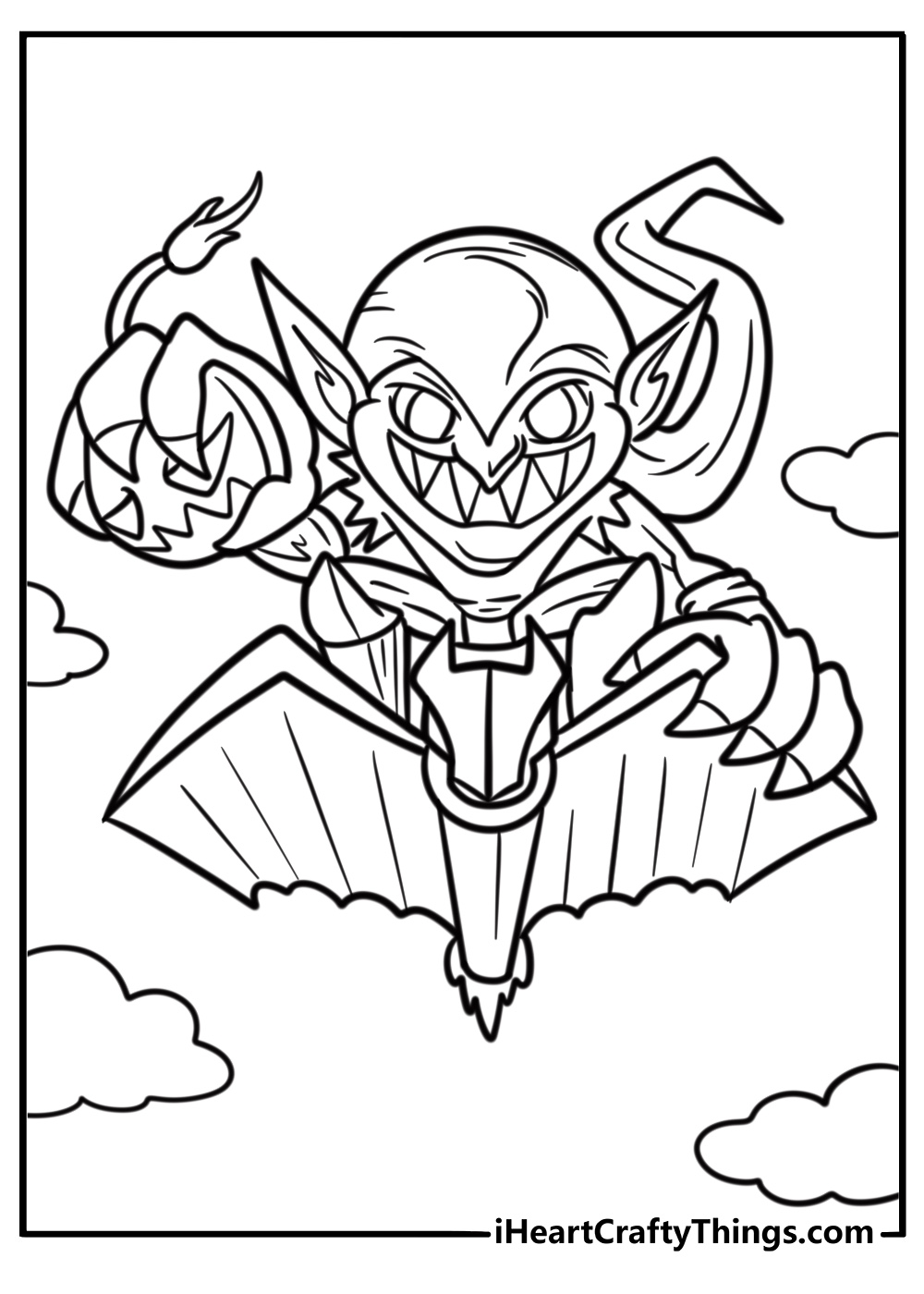 Green goblin with sharp claws detailed coloring sheet