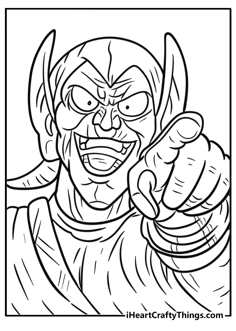 Green goblin's sinister laugh close up coloring page