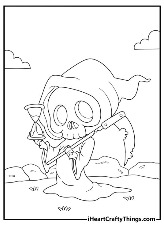 grim reaper carrying souls in a cloak free printable coloring page