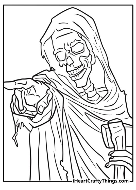 Grim reaper pointing at the viewer free coloring page pdf