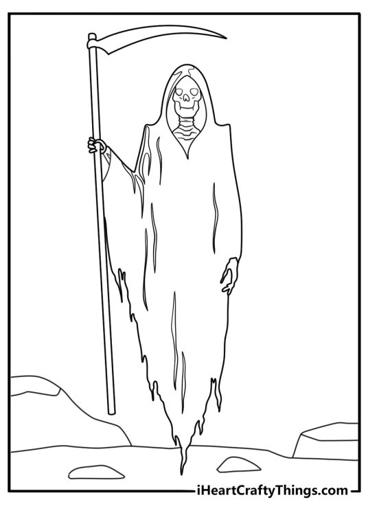 grim reaper reaching out with bony hand fun printable coloring sheet