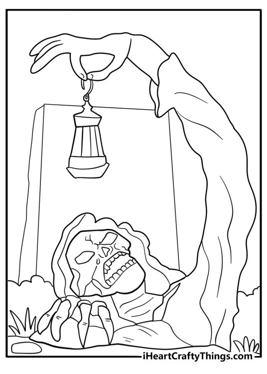 grim reaper rising from the ground detailed coloring sheet