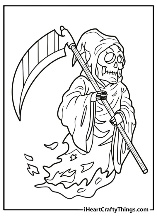 Grim reaper with a tattered cloak free coloring page pdf