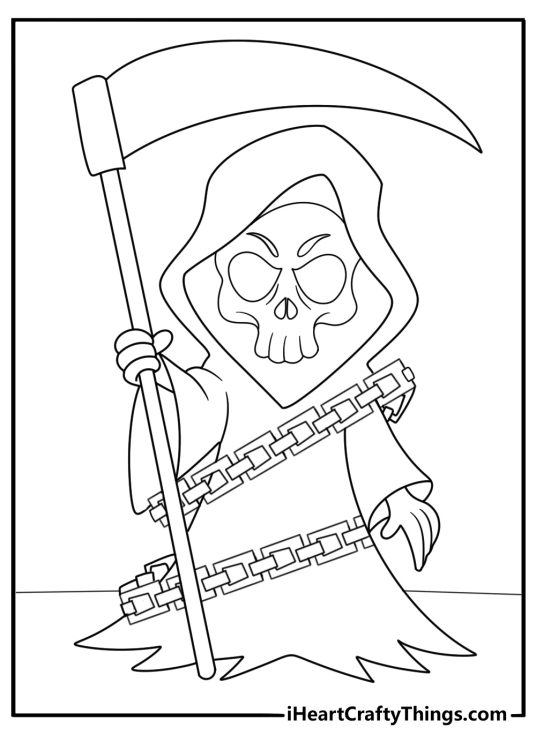 grim reaper with chains wrapped around body printable coloring page
