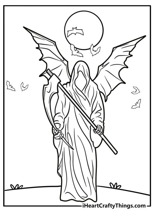 Grim reaper with large wings fun coloring sheet