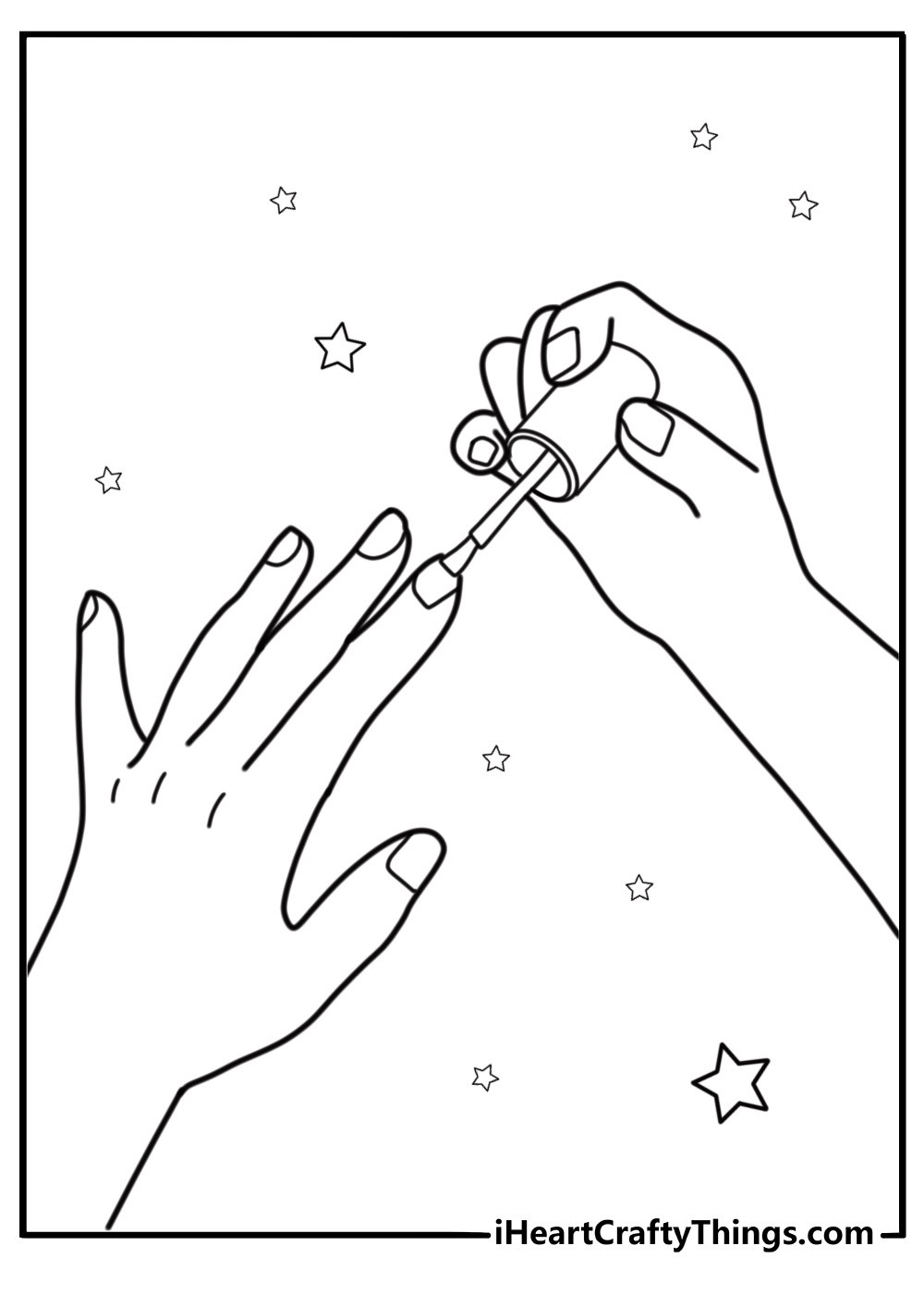 Hand applying nail polish fun coloring sheet for kids