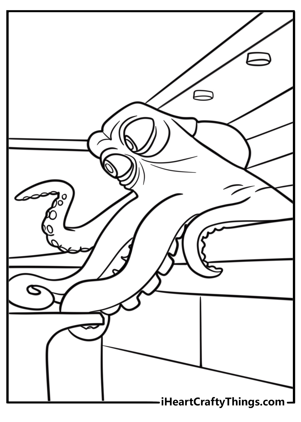 Hank sneaking through the aquarium fun coloring sheet