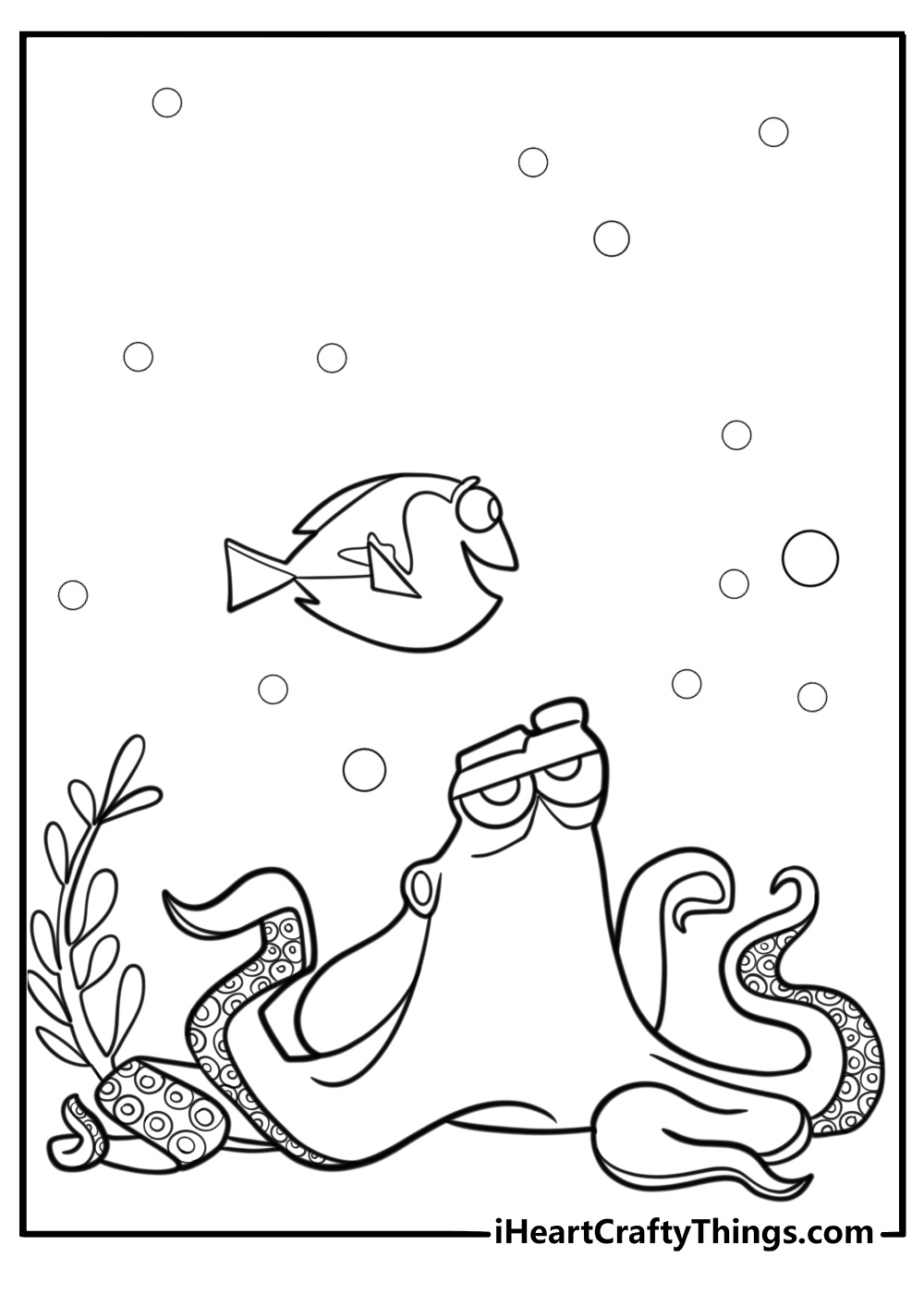 Hank the octopus camouflaging fun printable coloring sheet