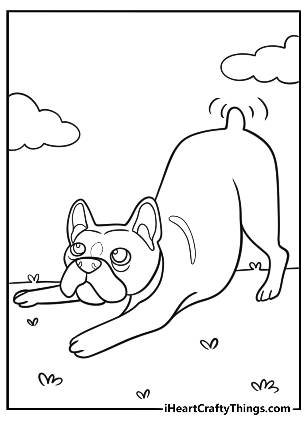 Happy french bulldog wagging its tail detailed coloring sheet