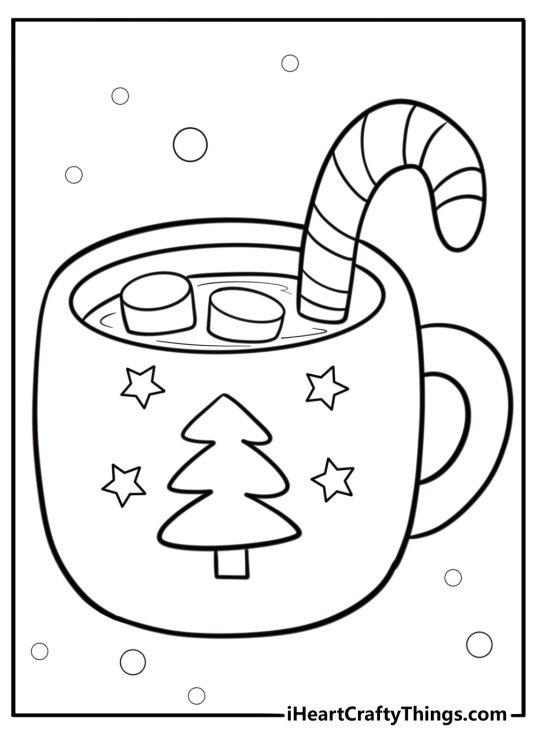 Hot chocolate in a christmas mug free printable coloring page