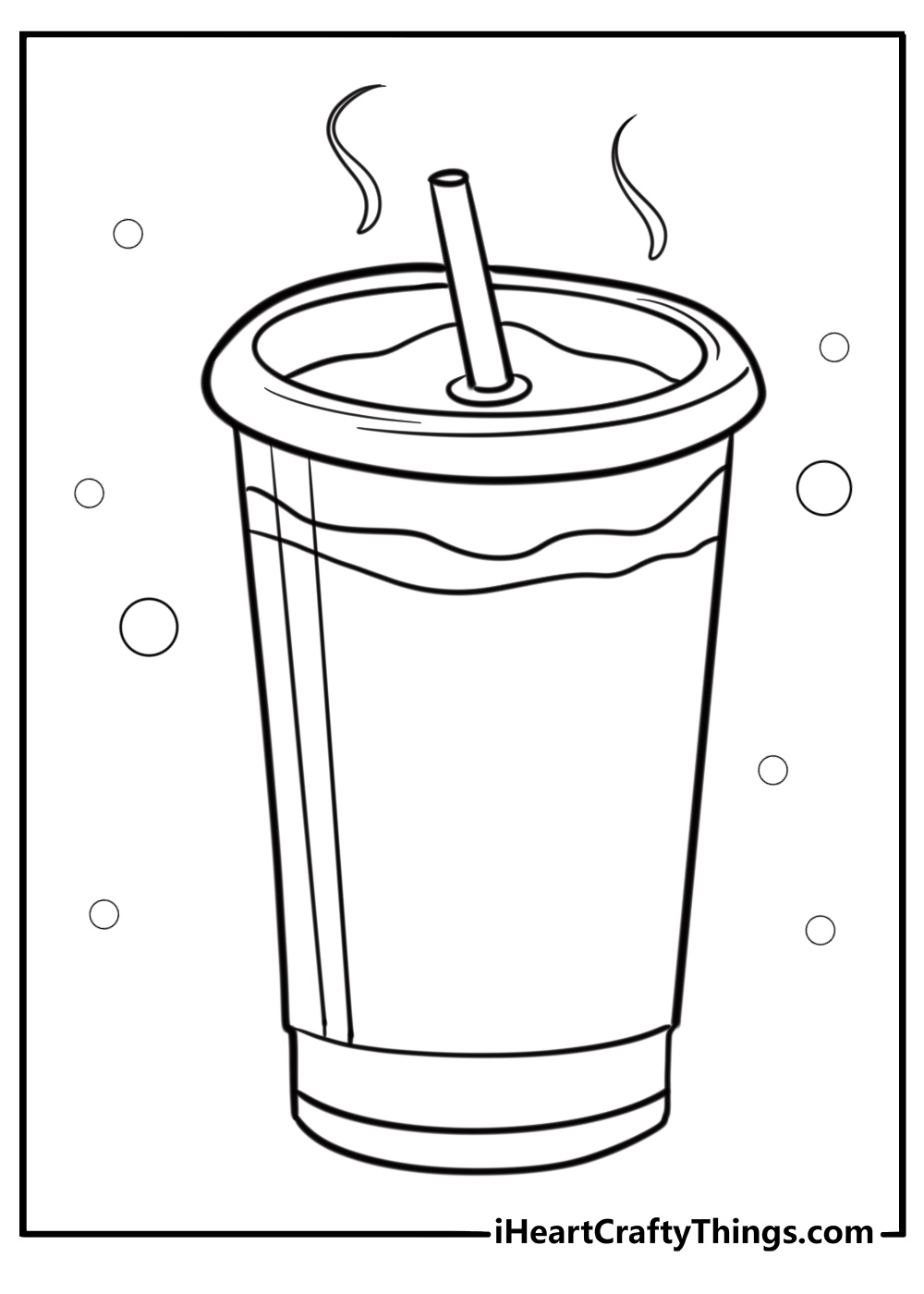 Hot chocolate in a to go cup with a straw detailed coloring sheet