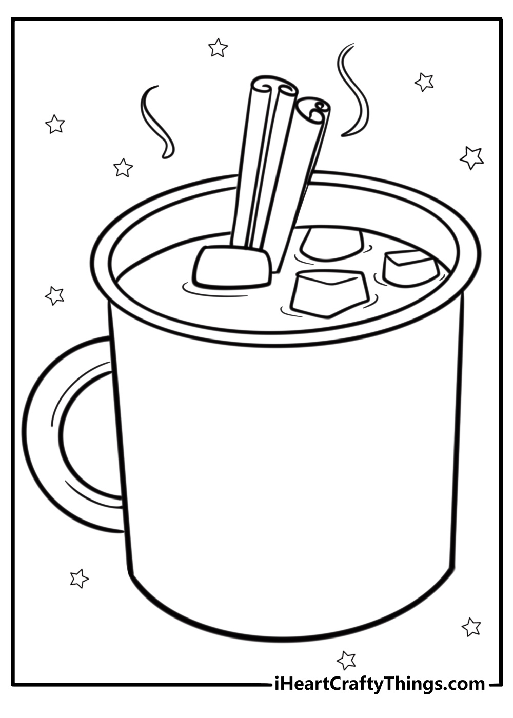 Hot chocolate with cinnamon sticks fun coloring page for kids