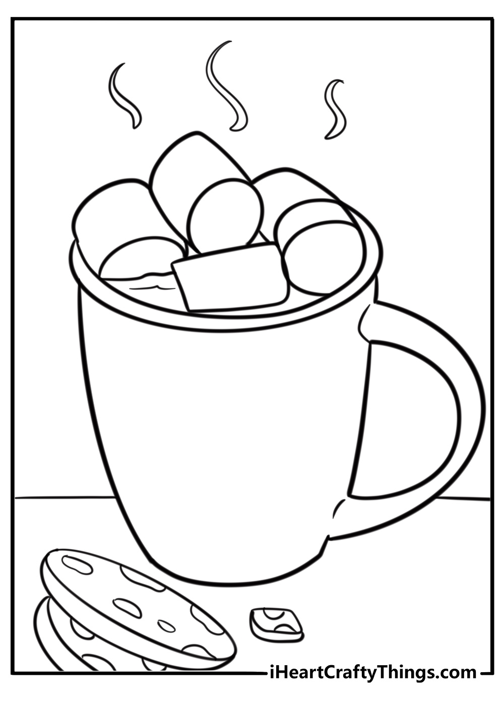 Hot chocolate with cookies on the side printable coloring page