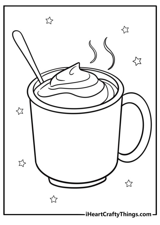 Hot chocolate with whipped cream detailed coloring sheet