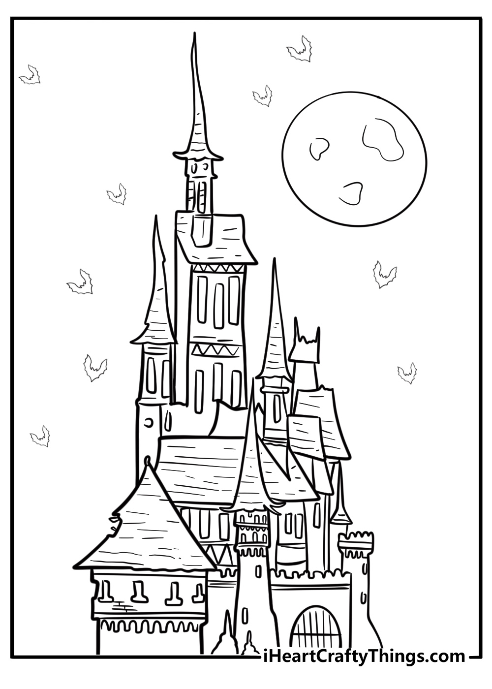 Hotel transylvania exterior view with bats flying printable coloring page