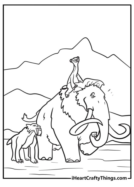 Ice Age characters traveling together printable coloring page