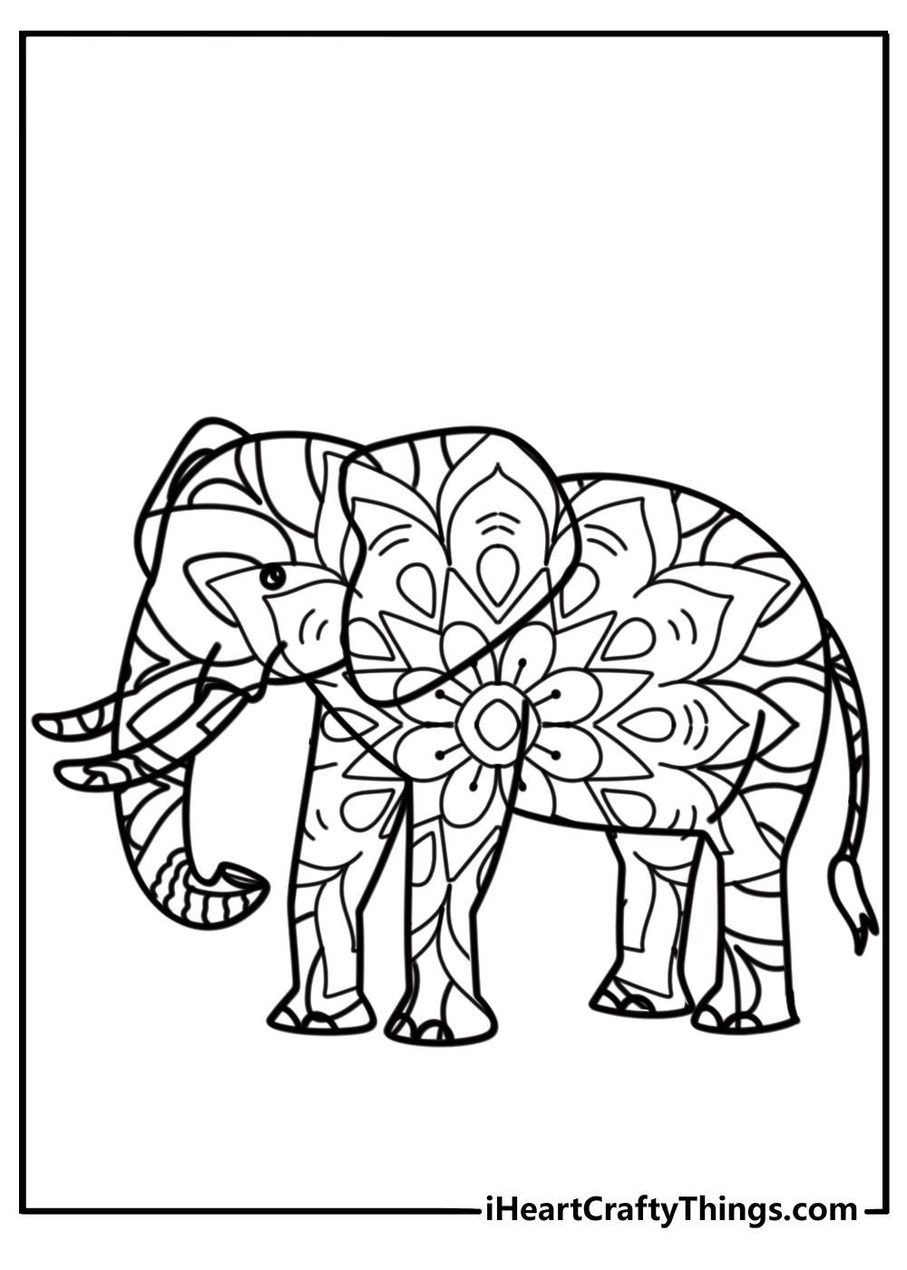 Intricate elephant mandala coloring page for relaxation