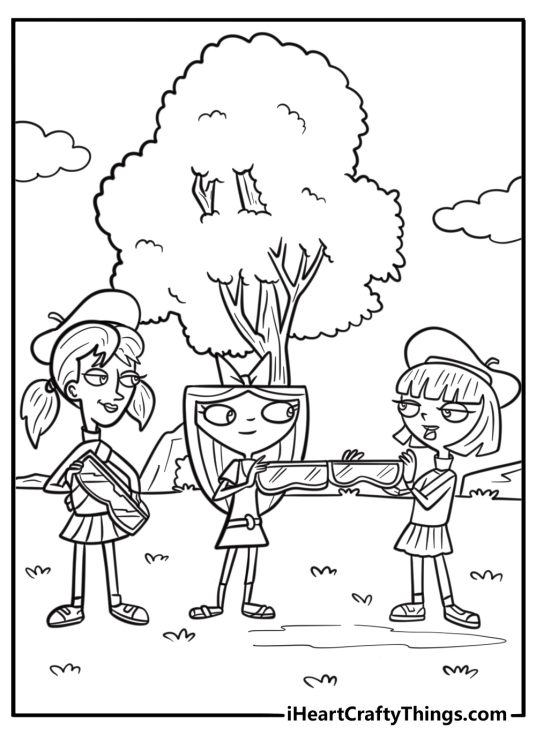 Isabella and the fireside girls helping with a project free coloring page pdf