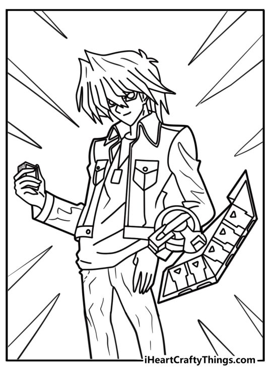 Joey wheeler holding his deck fun yu gi oh coloring sheet