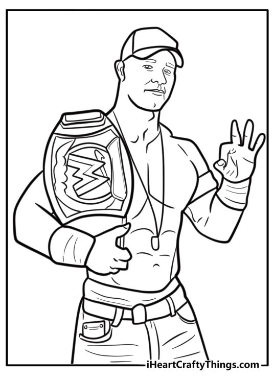 John cena holding a wwe championship belt detailed coloring sheet