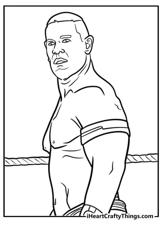 John cena in a serious fighting stance coloring page for kids