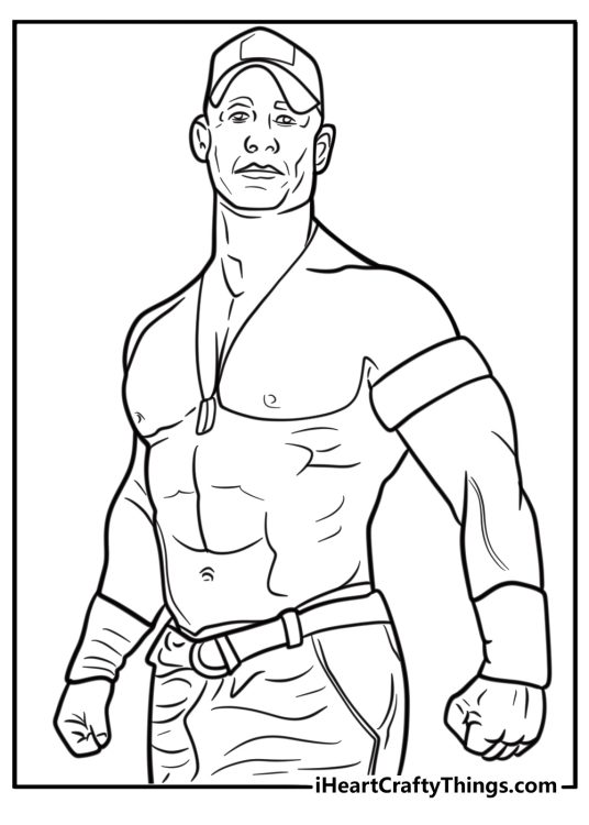 John cena in an action pose ready to fight coloring page