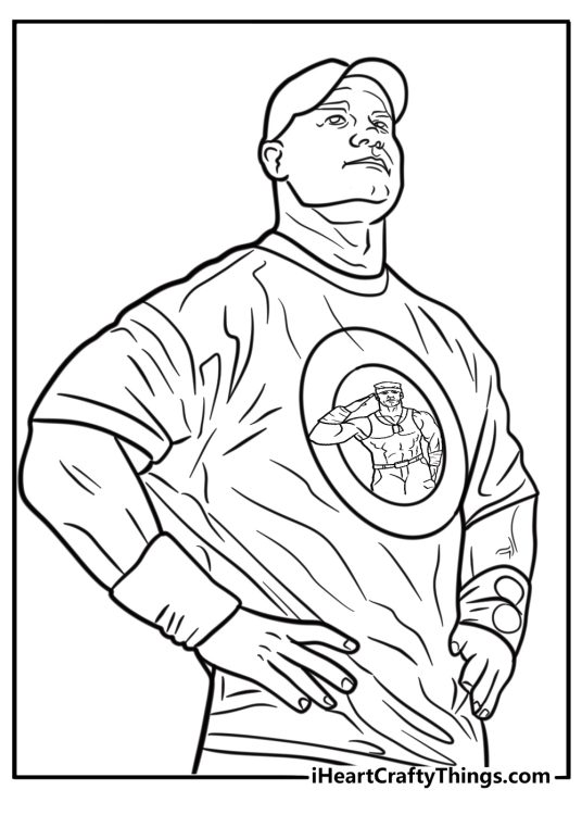 John cena in his blue and green wwe gear detailed coloring sheet