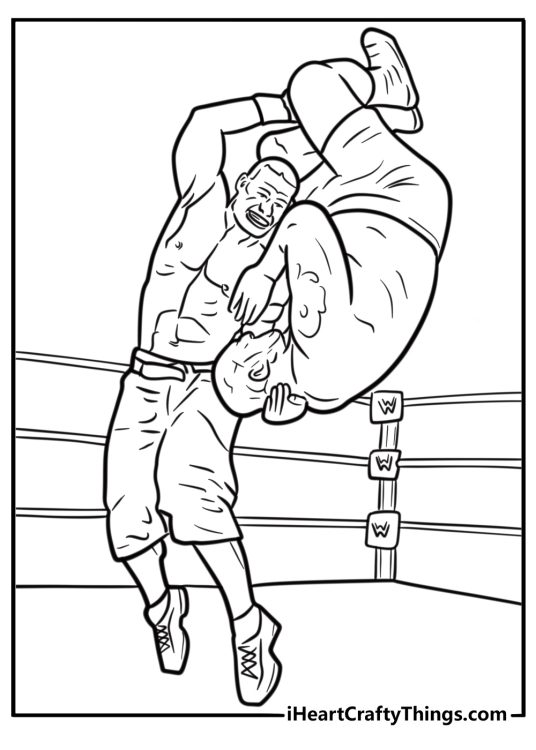 John cena performing a big slam in WWE free coloring page pdf